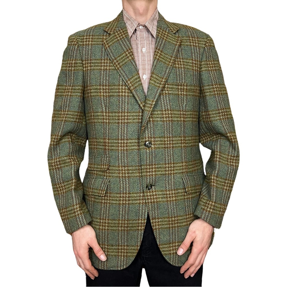 Vintage Men’s Green Plaid Blazer Sports Coat Two Button Union Made Mid-Century M
